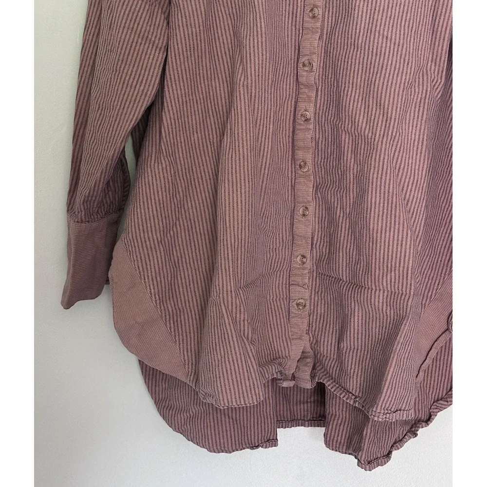 Free People Women Long Sleeve Oversized Button Down Shirt SP Pink Purple Striped